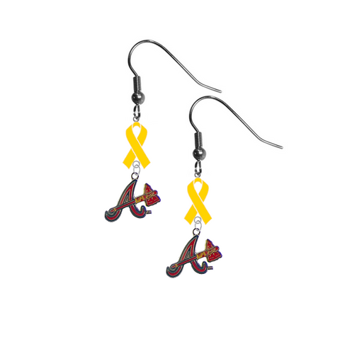 Atlanta Braves Style 2 MLB Childhood Cancer Awareness Yellow Ribbon Dangle Earrings