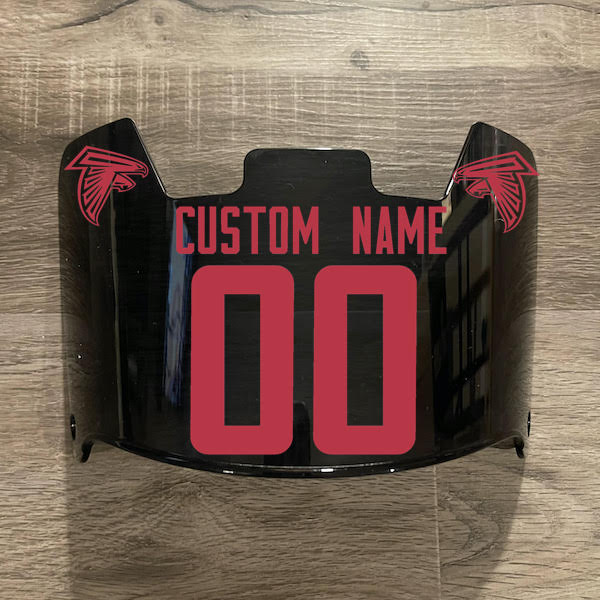Atlanta Falcons Custom Name & Number Full Size Football Helmet Visor Shield Black Dark Tint w/ Clips - RED