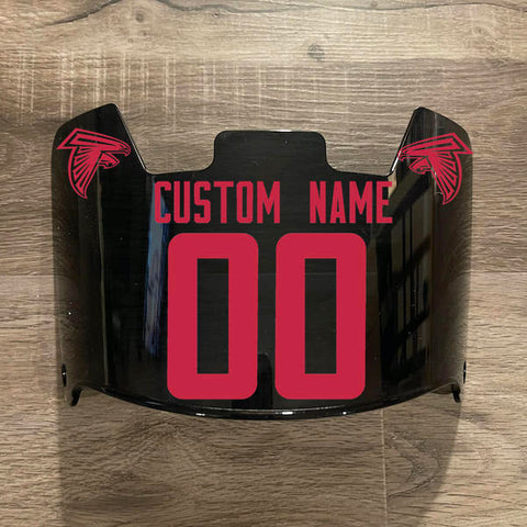Atlanta Falcons Custom Name & Number Full Size Football Helmet Visor Shield Black Dark Tint w/ Clips - RED