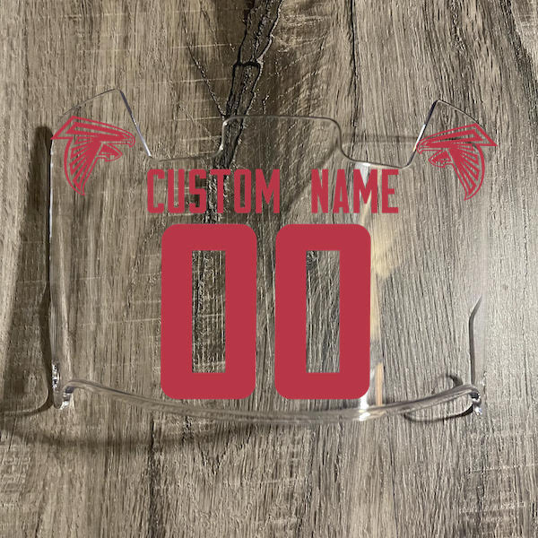 Atlanta Falcons Custom Name & Number Full Size Football Helmet Visor Shield Clear w/ Clips - RED