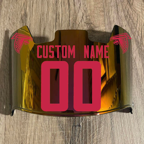 Atlanta Falcons Custom Name & Number Full Size Football Helmet Visor Shield Red Iridium Mirror w/ Clips - RED