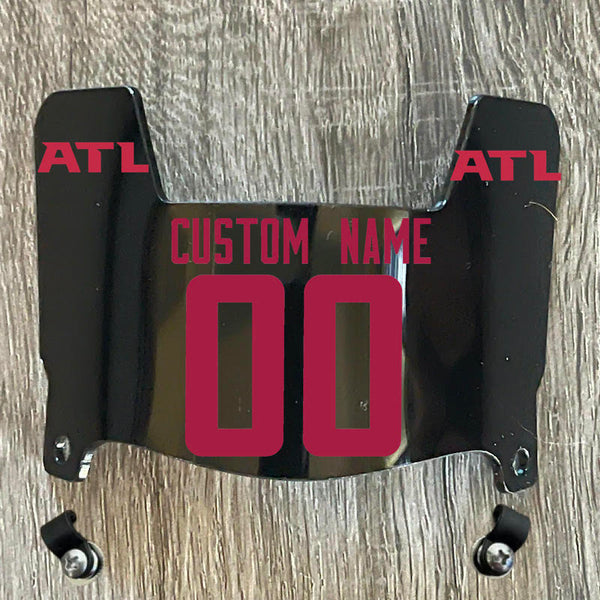 Atlanta Falcons Custom Name & Number Mini Football Helmet Visor Shield Black Dark Tint w/ Clips - RED
