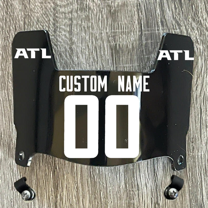 Atlanta Falcons Custom Name & Number Mini Football Helmet Visor Shield Black Dark Tint w/ Clips - WHITE