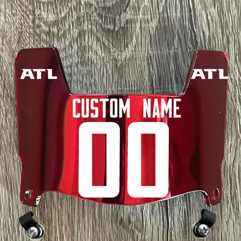 Atlanta Falcons Custom Name & Number Mini Football Helmet Visor Shield Red Chrome Mirror w/ Clips - WHITE