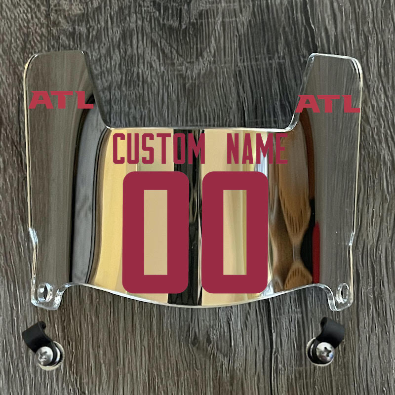 Atlanta Falcons Custom Name & Number Mini Football Helmet Visor Shield Silver Chrome Mirror w/ Clips - RED