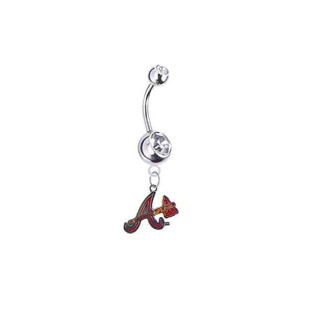 Atlanta Braves Style 2 Silver Clear Swarovski Belly Button Navel Ring - Customize Gem Colors
