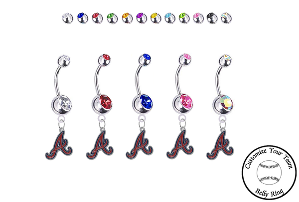 Atlanta Braves Silver Swarovski Belly Button Navel Ring - Customize Gem Colors