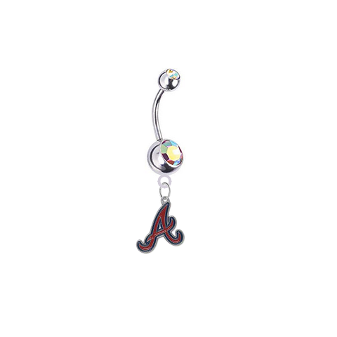 Atlanta Braves Silver Auora Borealis Swarovski Belly Button Navel Ring - Customize Gem Colors