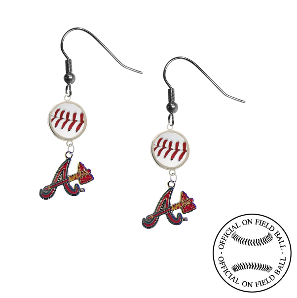 Atlanta Braves Style 2 MLB Authentic Rawlings On Field Leather Baseball Dangle Earrings