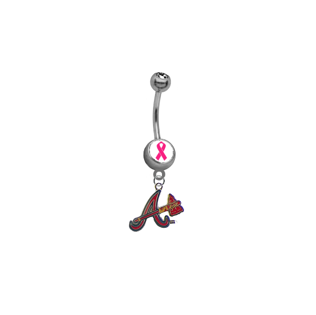 Atlanta Braves Style 2 Breast Cancer Awareness Belly Button Navel Ring