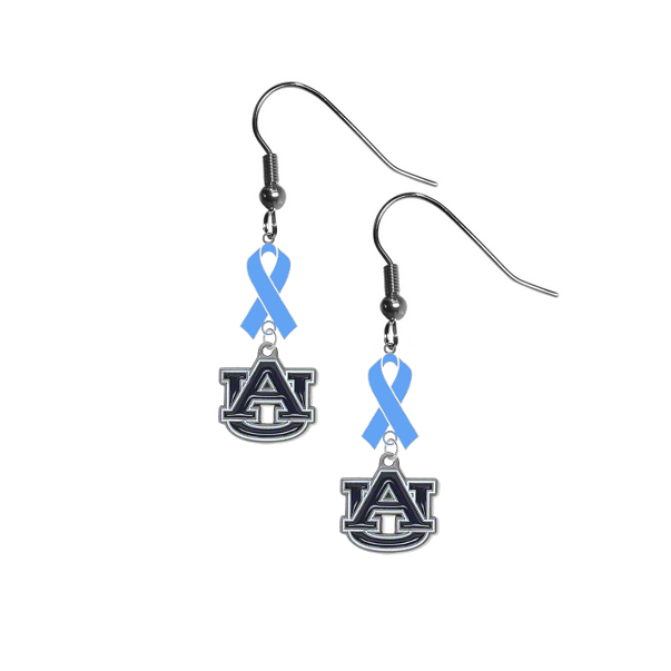 Auburn Tigers Prostate Cancer Awareness Light Blue Ribbon Dangle Earrings