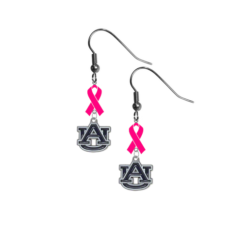 Auburn Tigers Breast Cancer Awareness Hot Pink Ribbon Dangle Earrings