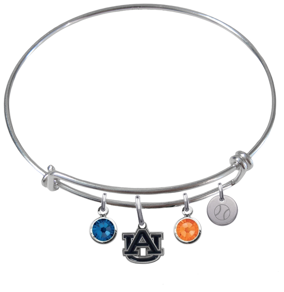 Auburn Tigers Baseball Expandable Wire Bangle Charm Bracelet