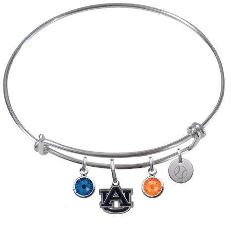 Auburn Tigers Baseball Expandable Wire Bangle Charm Bracelet