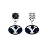 BYU Brighgam Young Cougars BLACK & CLEAR Swarovski Crystal Stud Rhinestone Earrings