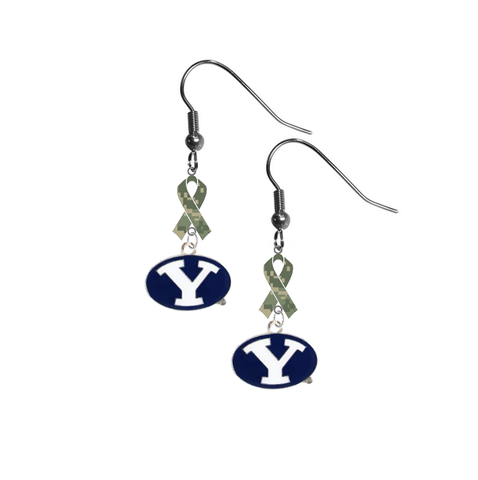 BYU Brigham Young Cougars Salute to Service Camouflage Camo Ribbon Dangle Earrings