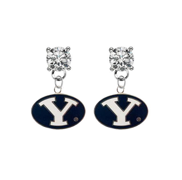 BYU Brighgam Young Cougars CLEAR Swarovski Crystal Stud Rhinestone Earrings