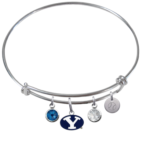 BYU Brigham Young Cougars Softball Expandable Wire Bangle Charm Bracelet