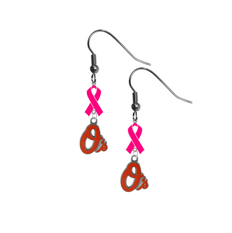 Baltimore Orioles Breast Cancer Awareness Pink Ribbon Dangle Earrings