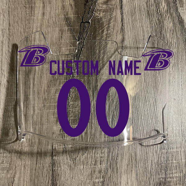Baltimore Ravens Custom Name & Number Full Size Football Helmet Visor Shield Clear w/ Clips - PURPLE