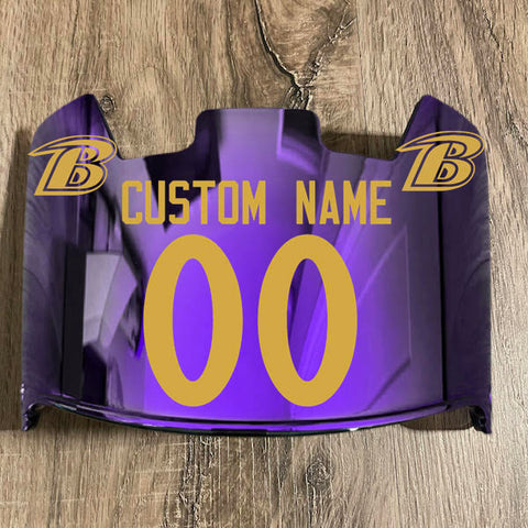 Baltimore Ravens Custom Name & Number Full Size Football Helmet Visor Shield Purple Iridium Mirror w/ Clips - GOLD
