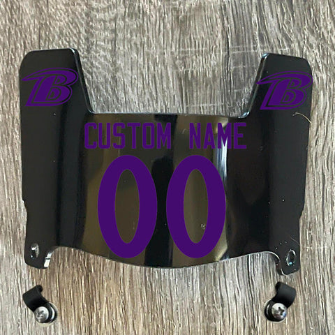 Baltimore Ravens Custom Name & Number Mini Football Helmet Visor Shield Black Dark Tint w/ Clips - PURPLE