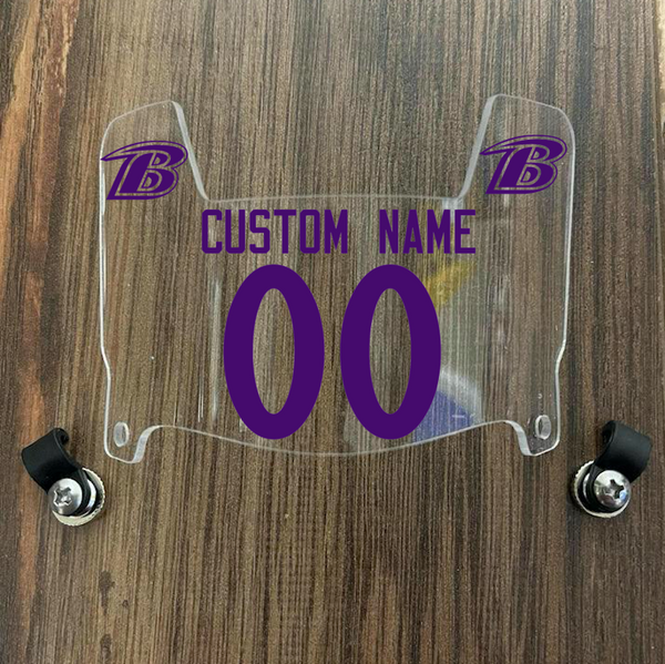Baltimore Ravens Custom Name & Number Mini Football Helmet Visor Shield Clear w/ Clips - PURPLE
