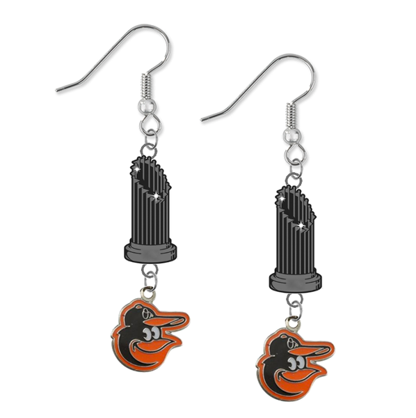 Baltimore Orioles Mascot MLB World Series Trophy Dangle Earrings