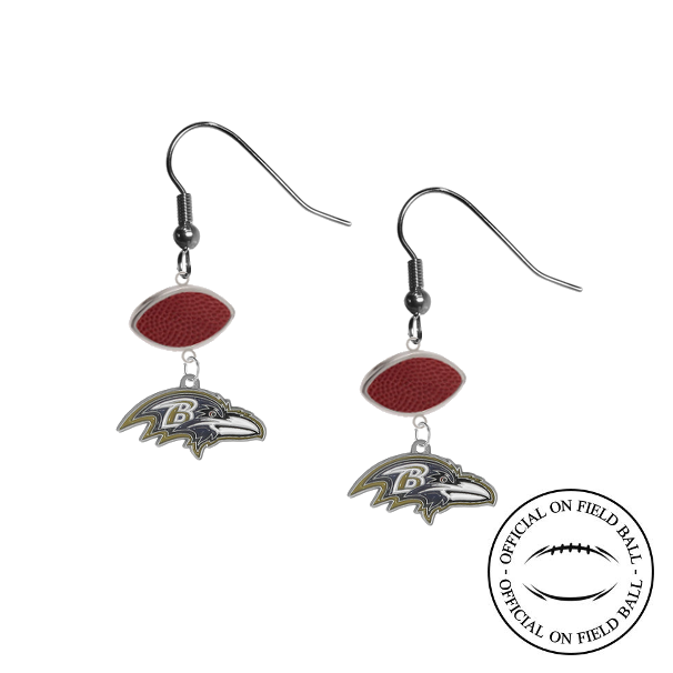 Baltimore Ravens NFL Authentic Official On Field Leather Football Dangle Earrings