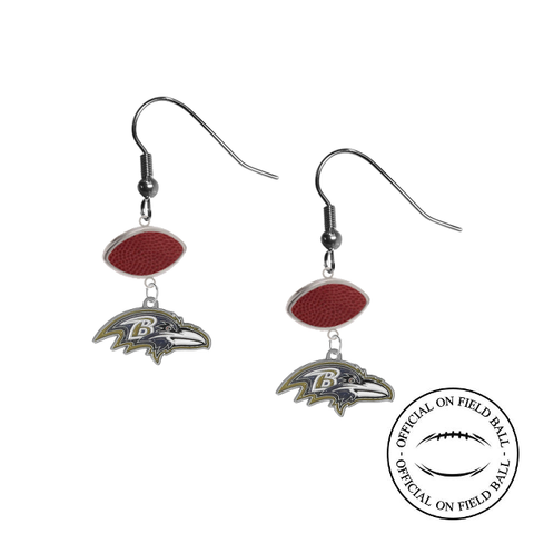 Baltimore Ravens NFL Authentic Official On Field Leather Football Dangle Earrings