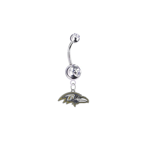 Baltimore Ravens Silver Clear Swarovski Belly Button Navel Ring - Customize Gem Colors