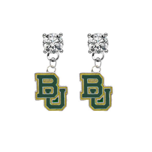 Baylor Bears CLEAR Swarovski Crystal Stud Rhinestone Earrings
