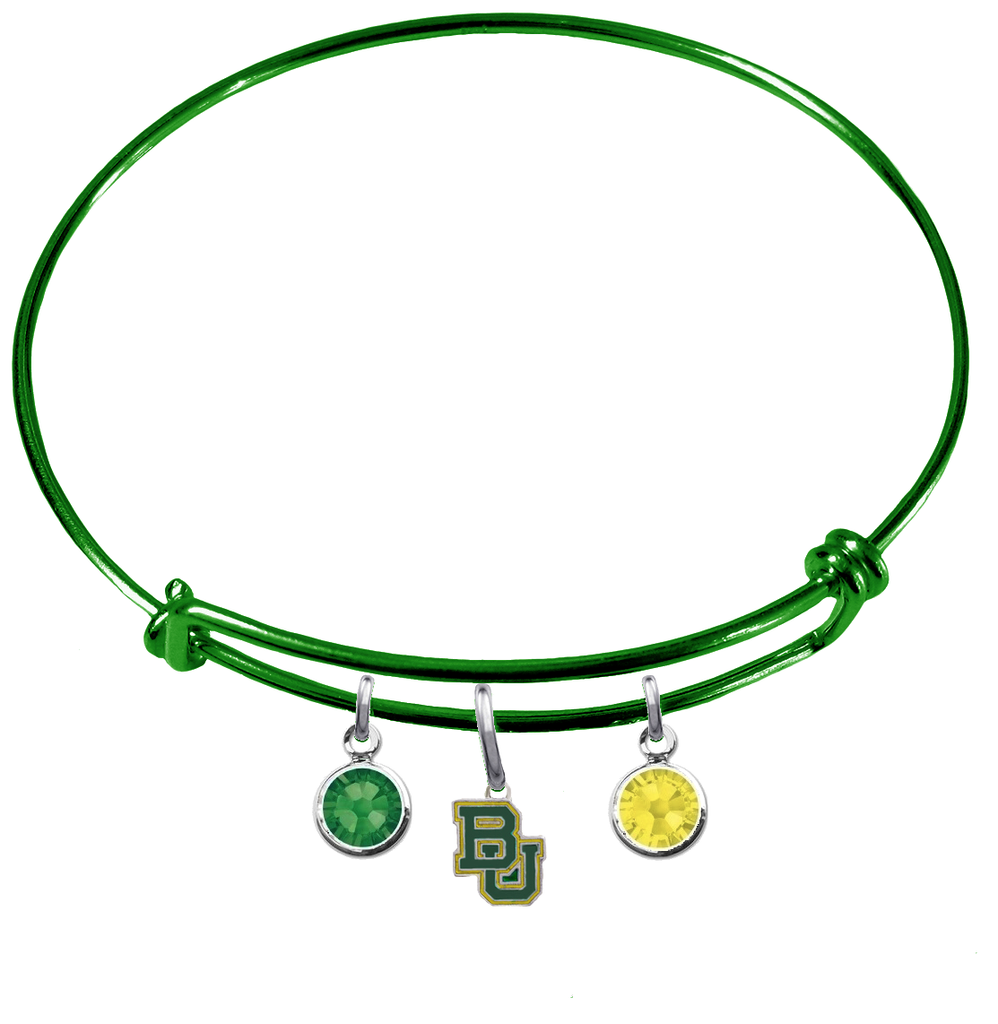 Baylor Bears NCAA Green Expandable Wire Bangle Charm Bracelet