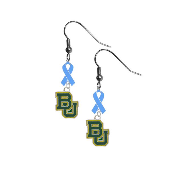 Baylor Bears Prostate Cancer Awareness Light Blue Ribbon Dangle Earrings