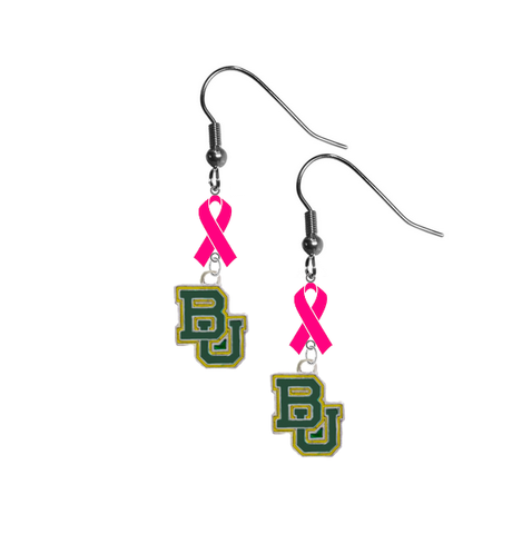 Baylor Bears Breast Cancer Awareness Hot Pink Ribbon Dangle Earrings