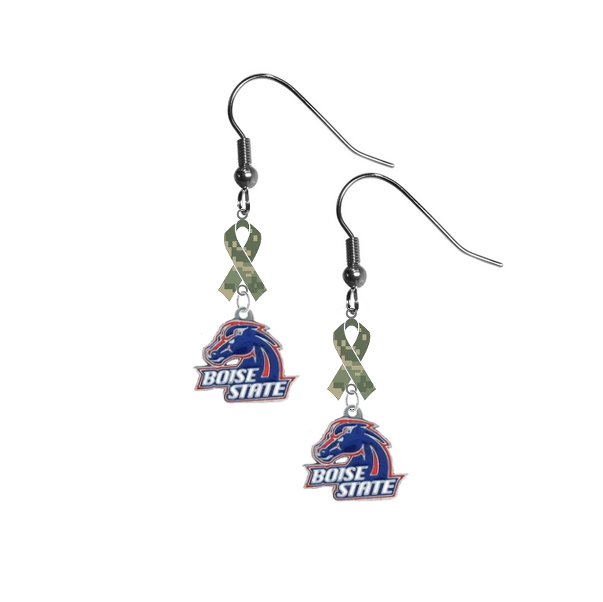 Boise State Broncos Salute to Service Camouflage Camo Ribbon Dangle Earrings
