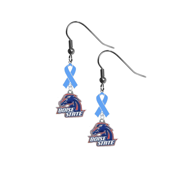 Boise State Broncos Prostate Cancer Awareness Light Blue Ribbon Dangle Earrings