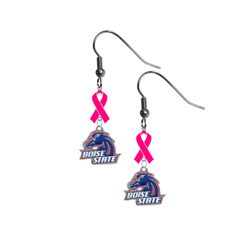 Boise State Broncos Breast Cancer Awareness Hot Pink Ribbon Dangle Earrings