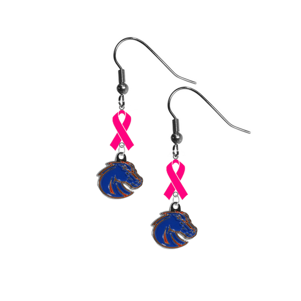 Boise State Broncos Style 2 Breast Cancer Awareness Hot Pink Ribbon Dangle Earrings