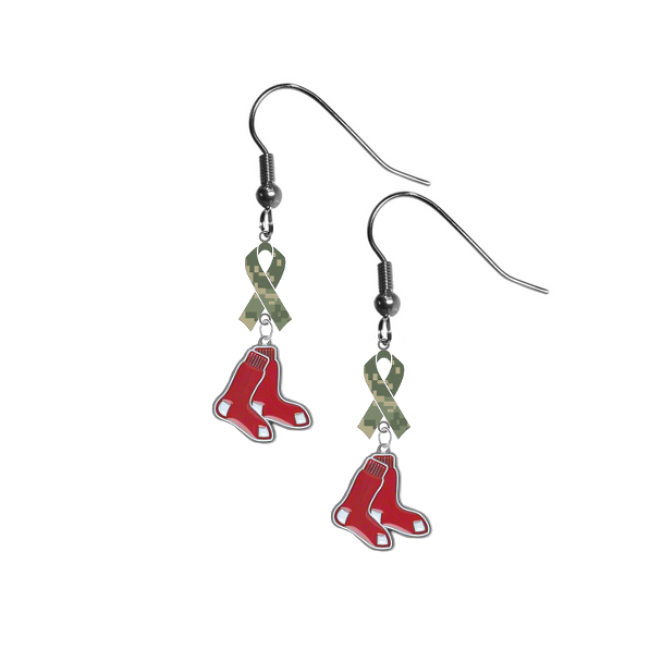 Boston Red Sox MLB Salute to Service Camouflage Camo Ribbon Dangle Earrings