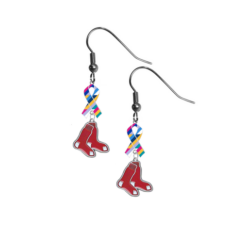 Boston Red Sox MLB Crucial Catch Cancer Awareness Ribbon Dangle Earrings