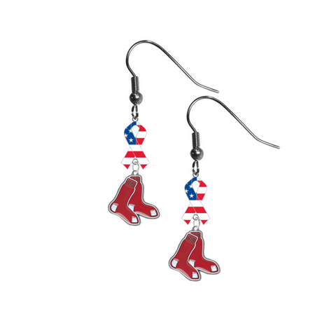 Boston Red Sox MLB USA American Flag Ribbon Dangle Earrings