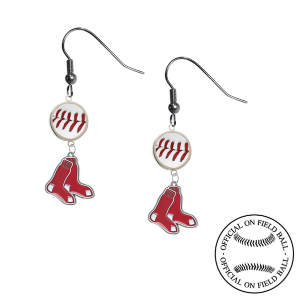 Boston Red Sox MLB Authentic Rawlings On Field Leather Baseball Dangle Earrings
