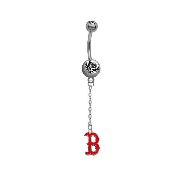 Boston Red Sox B Logo Dangle Chain Belly Button Navel Ring