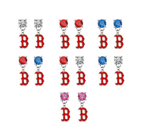 Boston Red Sox B Logo MLB Swarovski Crystal Stud Rhinestone Earrings