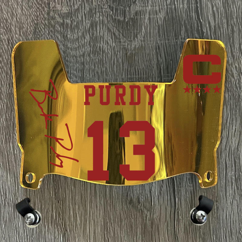 San Francisco 49ers Brock Purdy Mini Football Helmet Visor Shield Gold Chrome Mirror w/ Clips