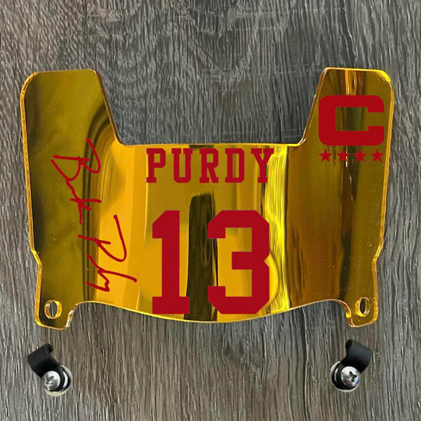 San Francisco 49ers Brock Purdy Mini Football Helmet Visor Shield Gold Chrome Mirror w/ Clips