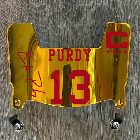 San Francisco 49ers Brock Purdy Mini Football Helmet Visor Shield Gold Chrome Mirror w/ Clips