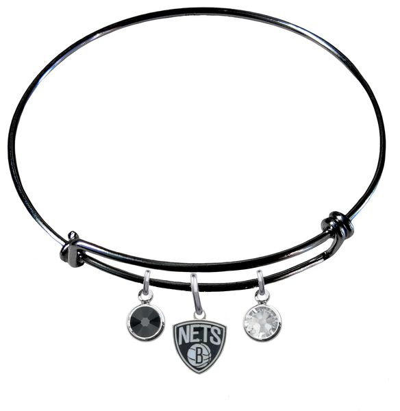 Brooklyn Nets BLACK Color Edition Expandable Wire Bangle Charm Bracelet