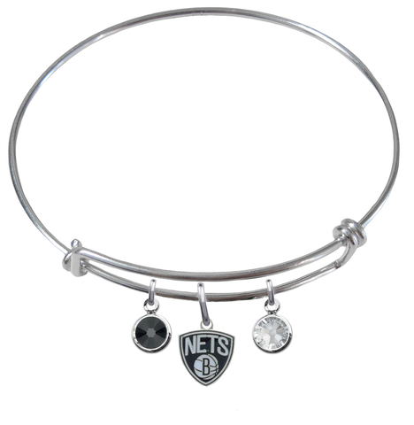 Brooklyn Nets NBA Expandable Wire Bangle Charm Bracelet